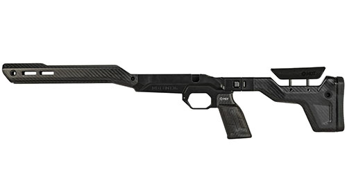 Il MDT HNT26 è un telaio ultra-leggero progettato per cacciatori, con materiali avanzati, V-block bedding, regolazione dell'altezza del calcio e compatibilità AICS.